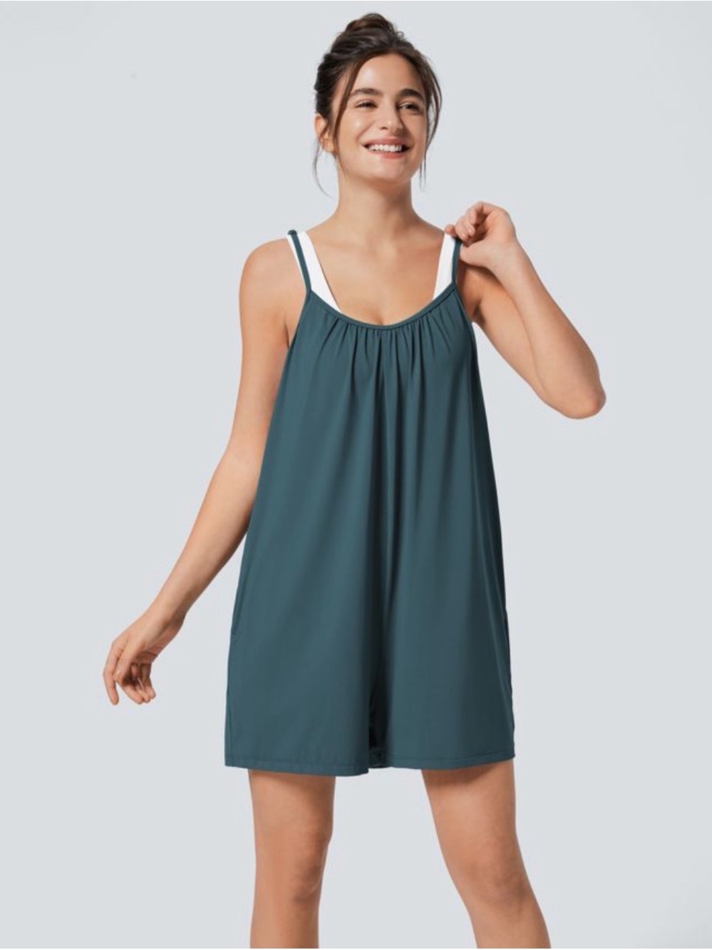 NWOT HALARA Teal Sleeveless Romper with Adjustable Straps. SZ XL/16